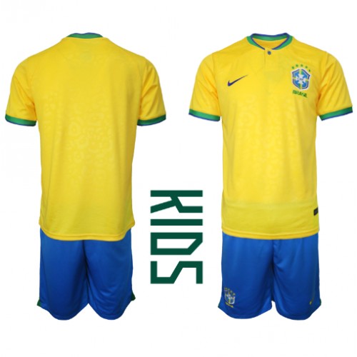 Fotbalové Dres Brazílie Dětské Domácí MS 2022 Krátký Rukáv (+ trenýrky)